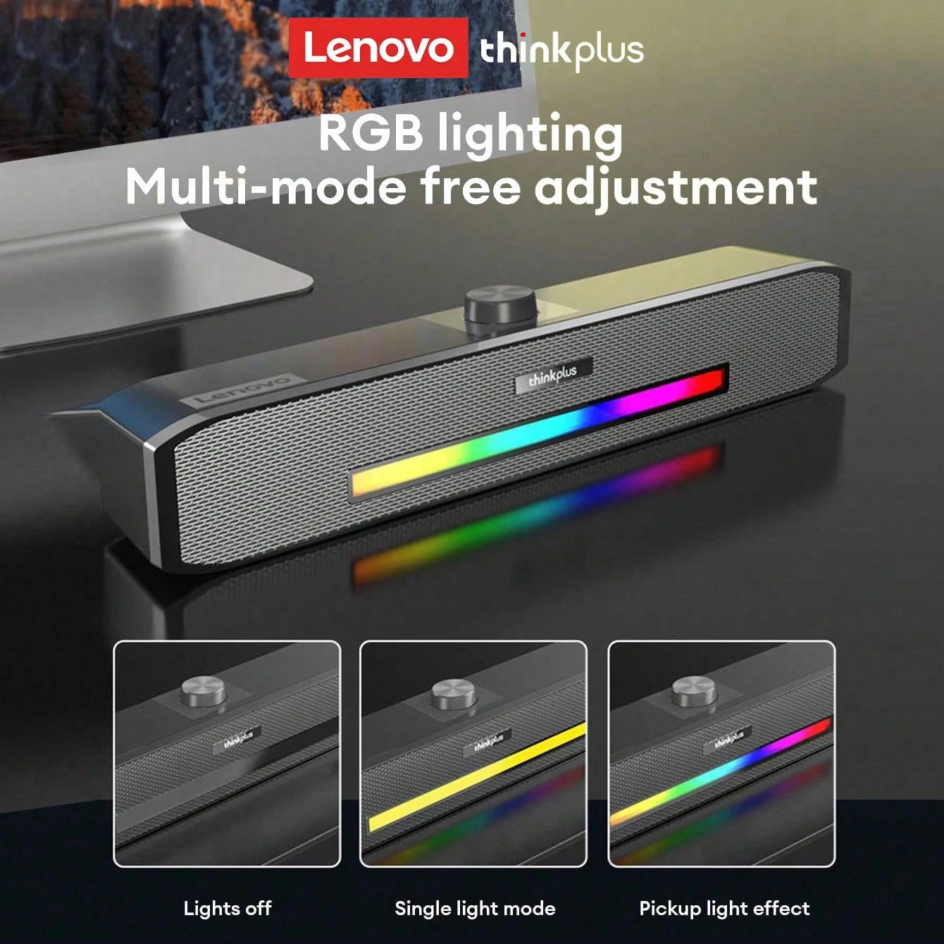 Lenovo TS33 Bluetooth 5.0 Wireless Speaker Home Movie Surround Sound Bar Audio Speaker For Desk Computer Subwoofer