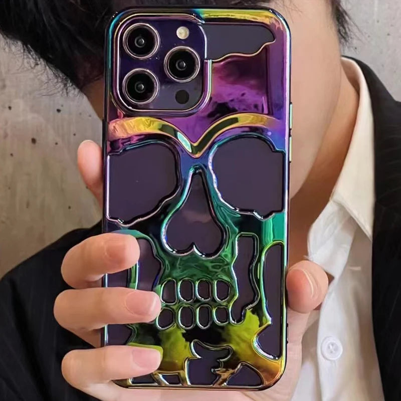 IPhone 13 14 15 Pro Max Phone Skull Cases Shockproof Back cover Camera full Protect Hollow Funda