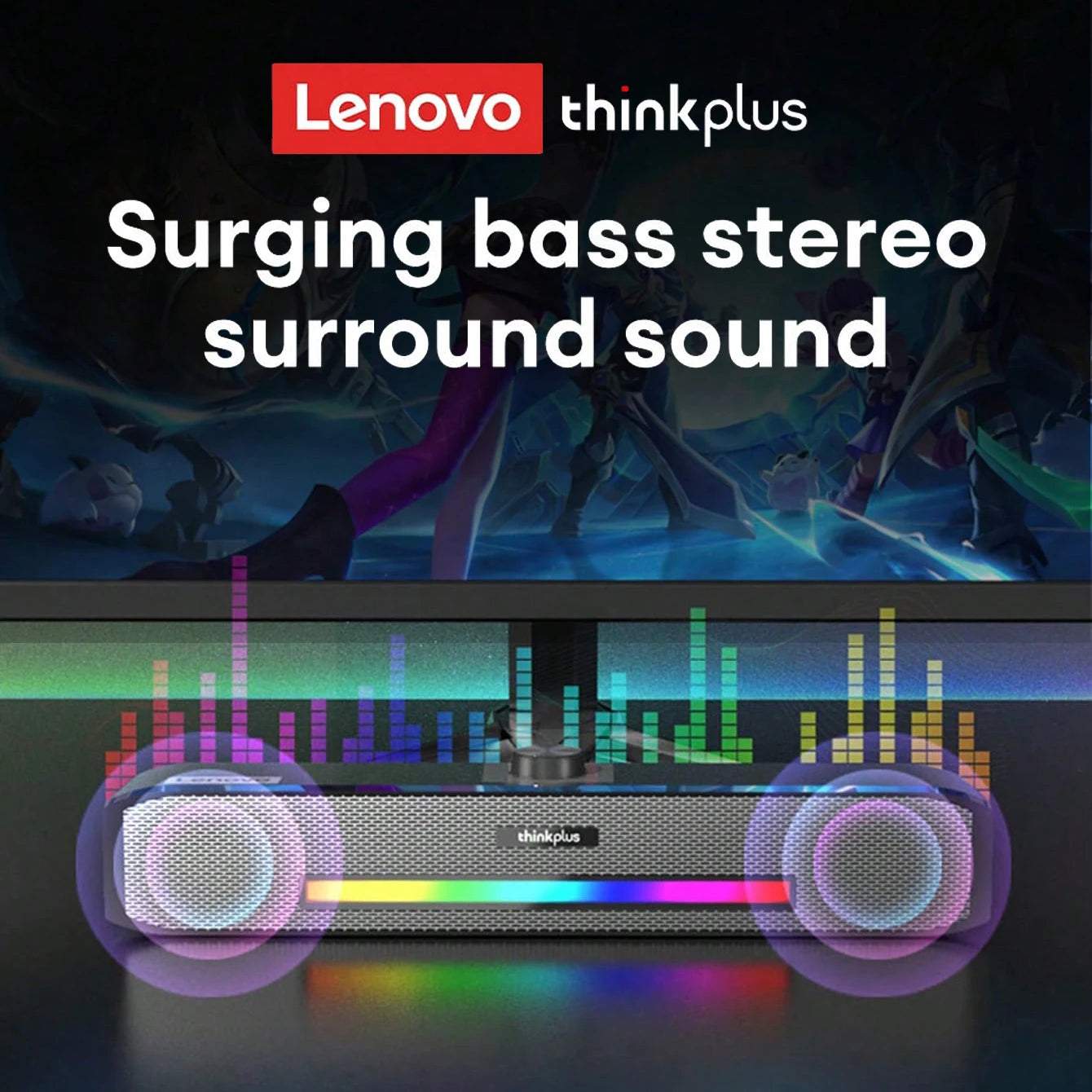 Lenovo TS33 Bluetooth 5.0 Wireless Speaker Home Movie Surround Sound Bar Audio Speaker For Desk Computer Subwoofer