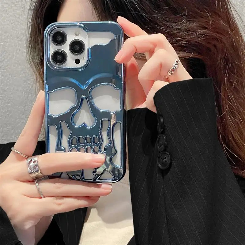 IPhone 13 14 15 Pro Max Phone Skull Cases Shockproof Back cover Camera full Protect Hollow Funda