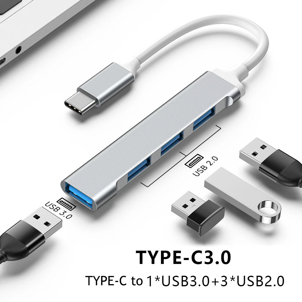 USB 3.0 HUB, USB C HUB Type C 3.1 4 Port Multi Splitter Adapter OTG