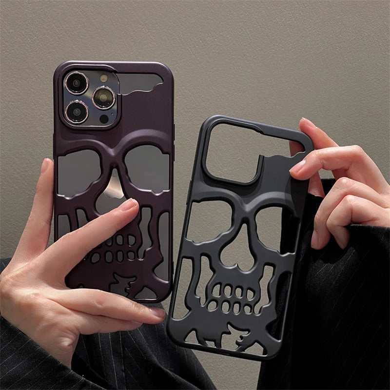 IPhone 13 14 15 Pro Max Phone Skull Cases Shockproof Back cover Camera full Protect Hollow Funda